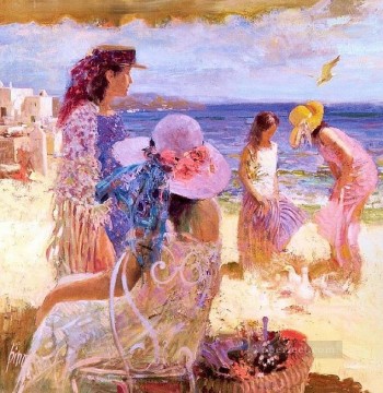 Impressionism Painting - Ladies on Beach Pino Daeni beautiful woman lady